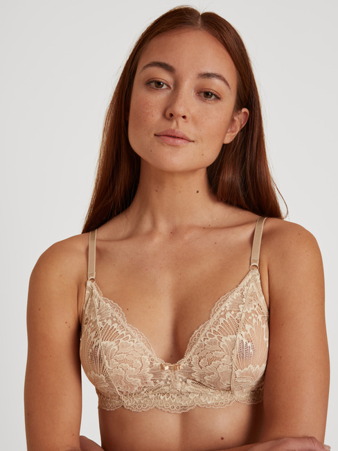 Buy Lace Tank Top Padded Breast Gather Adjustable Women Bra - Cream, Fashion