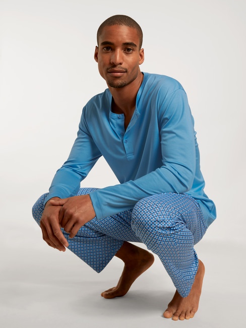Pyjama homme long à bords côtés 100% coton CALIDA Relax Imprint 44684 -  Azurit Blue 474